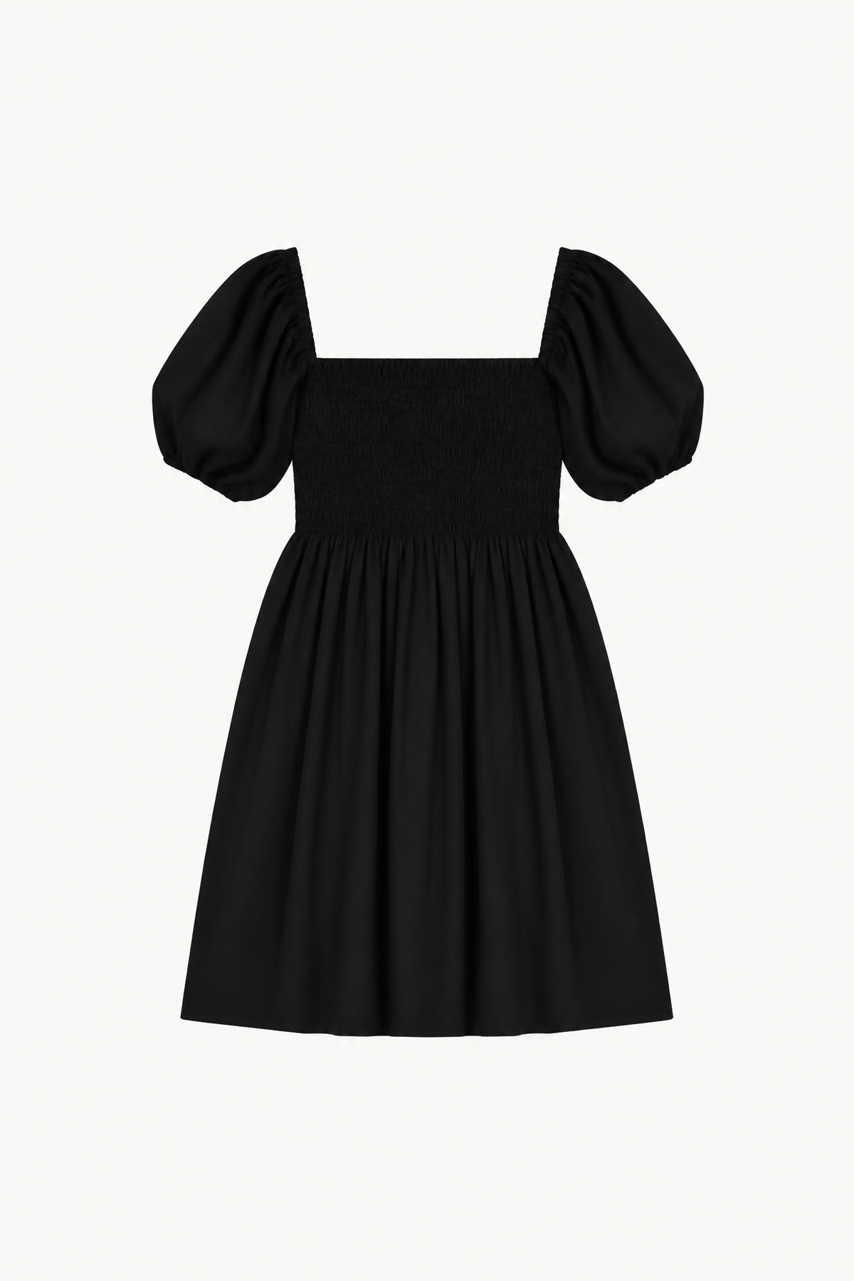 Maja Puff Sleeve Dress - Black Cotton Poplin Down Proof
