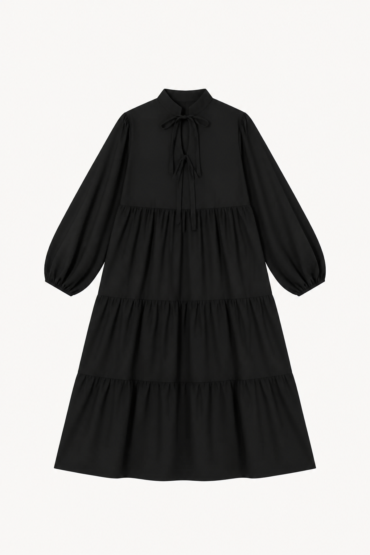 Freja Longsleeve Dress - Black Cotton Poplin Down Proof