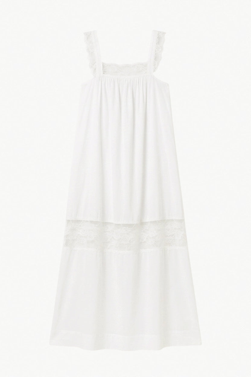 Minimalist flat lay of the MOCHA La Nuit dress, highlighting its feather-light cotton fabric and clean, graceful silhouette.