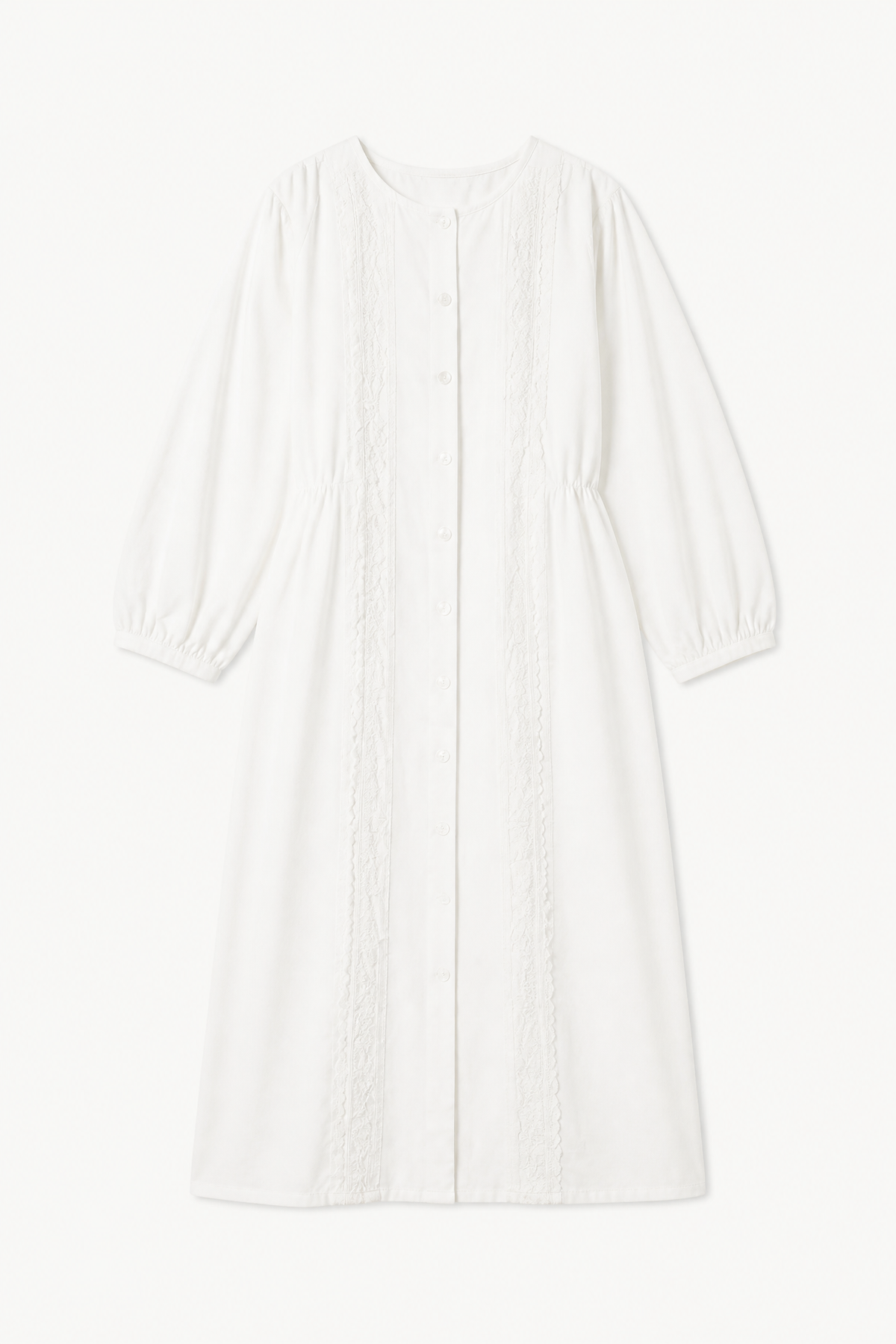 The Madeleine Dress from the POÈME La Clémence collection by MOCHA, showcasing an understated presence and gentle structure in a front view.